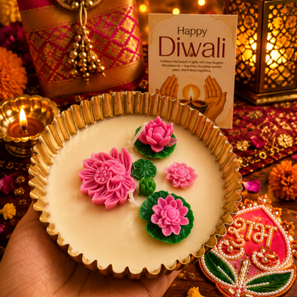 Shubh Labh Pink Celebration Gift Box | Urli Candle, Almonds & Diwali Hamper