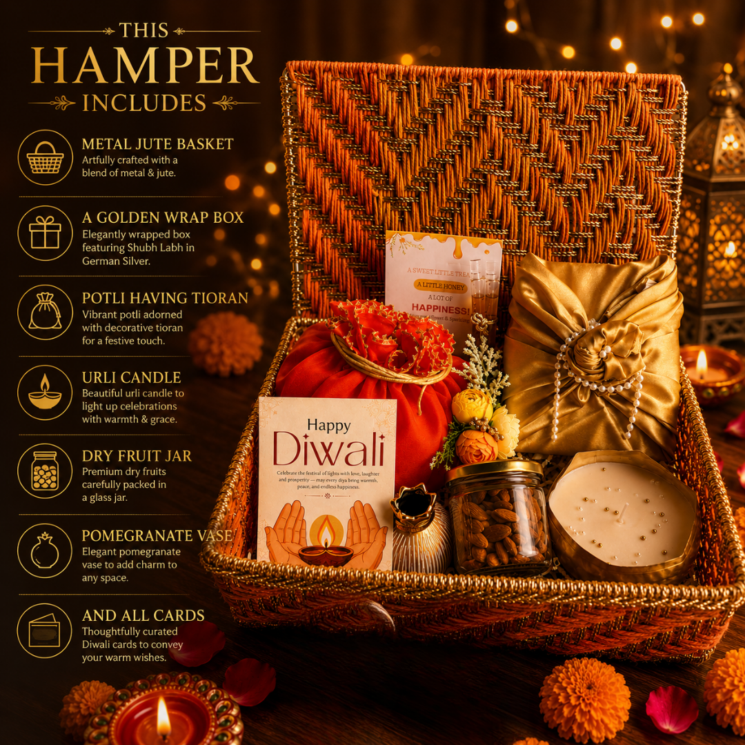 Rang Utsav Grand Orange Diwali Gift Basket | Shubh Labh, Almonds & Festive Décor