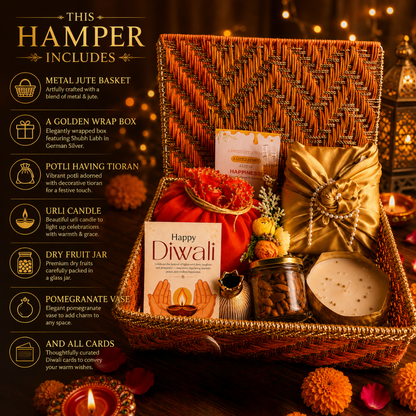 Rang Utsav Grand Orange Diwali Gift Basket | Shubh Labh, Almonds & Festive Décor
