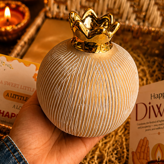Emerald Festive Harvest Gift Box | Premium Diwali Hamper with Pomegranate, Dry Fruits & Urli Candle - https://artecasa.in/