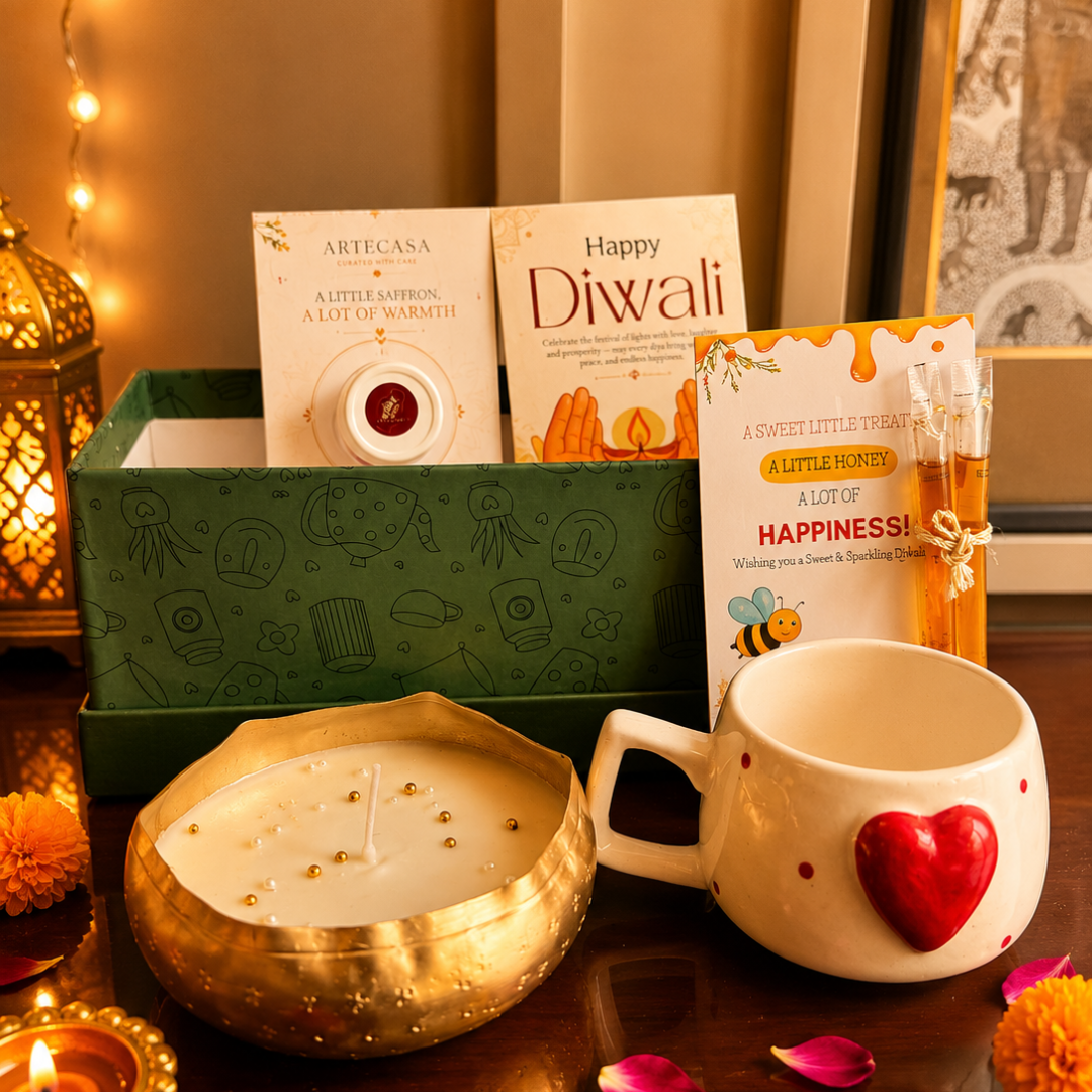 Green Aura Festive Mug Gift Box | Mug & Urli Soy Wax Candle