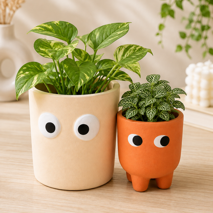 Petite Form Decorative Face Planter Set of 2 – Orange & White
