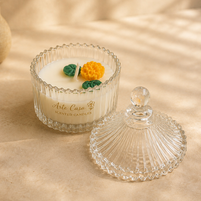 Meadow Duo Yellow & Green Glass Candle Set | Mini Genda Flower Scented Candles