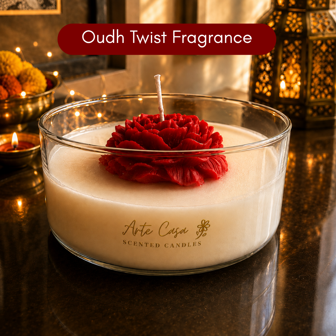 Crimson Rose Round Sculptural Candle | Red Carnation Scented Soy Wax Candle