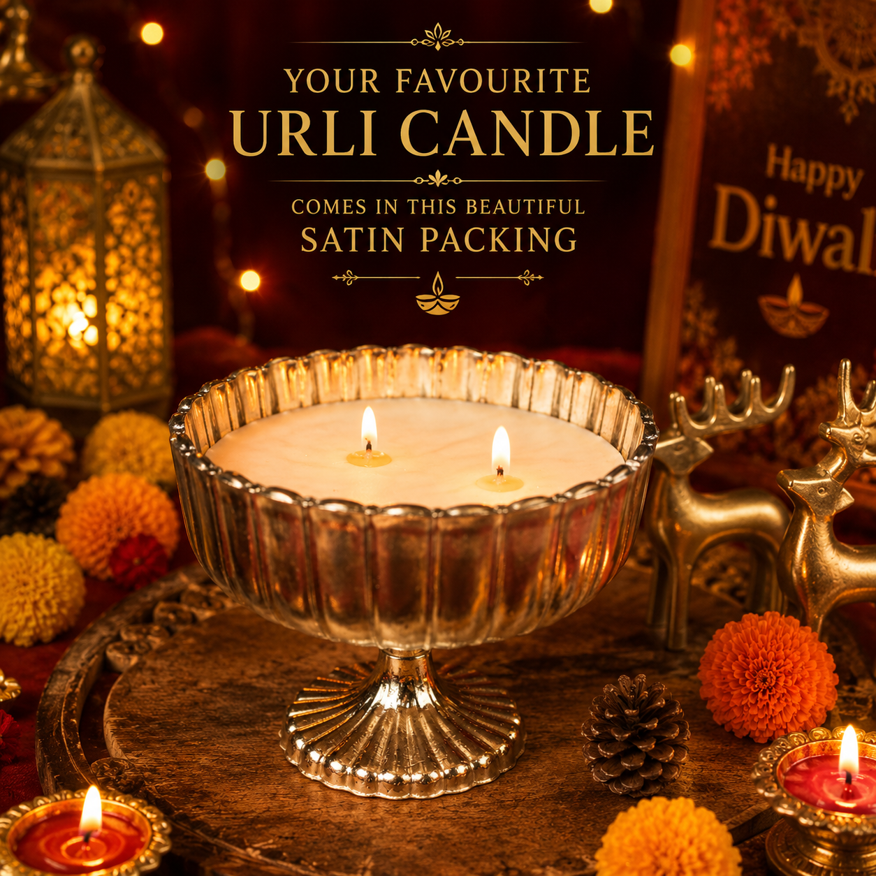 Silver Shimmer Urli Decorative Candle – Elegant Festive Soy Wax Candle