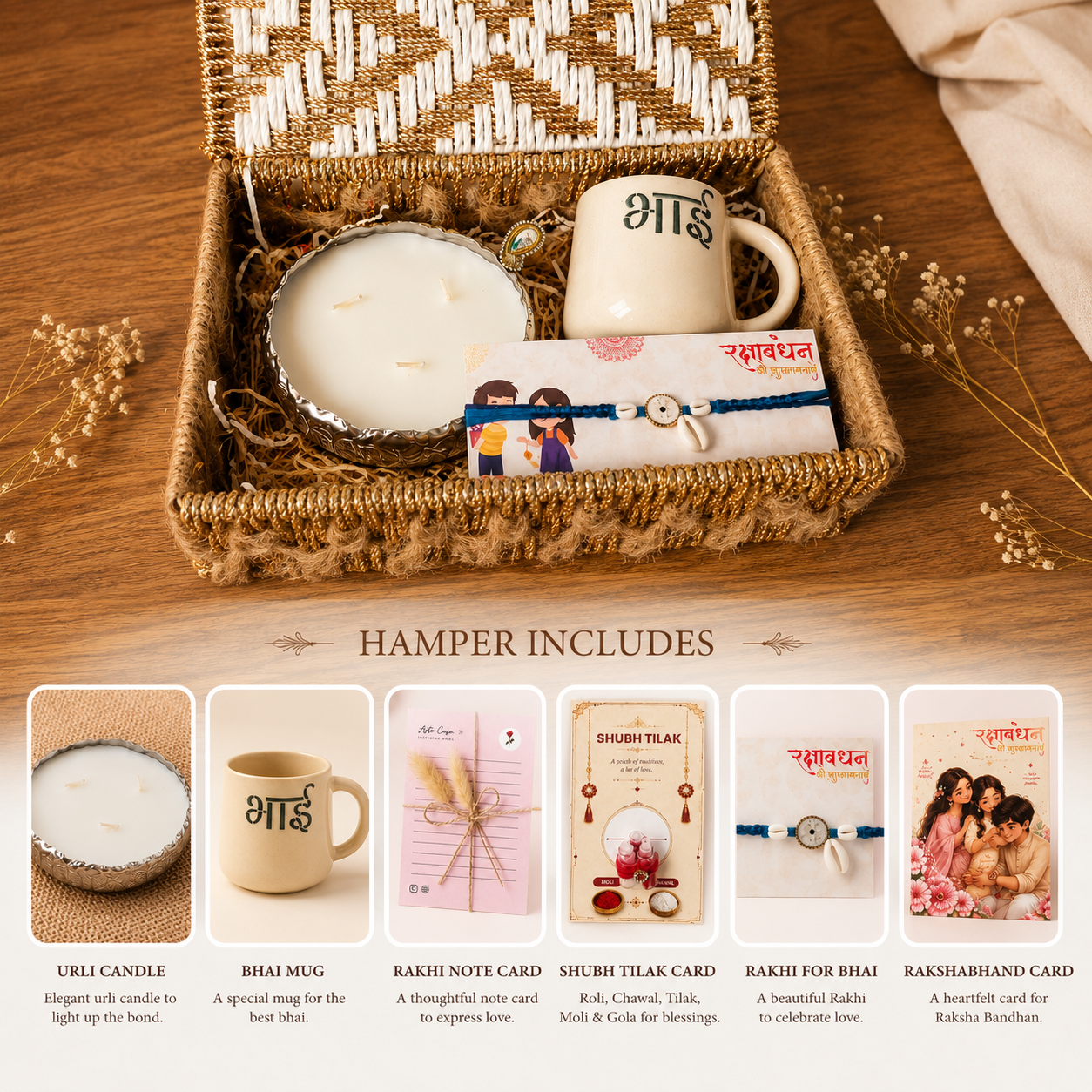 Artecasa Forever Bhai Celebration Hamper | Premium Rakhi Gift Hamper for Brother with Bhai Mug, Urli Candle, Rakhi, Chocolates & Pooja Essentials