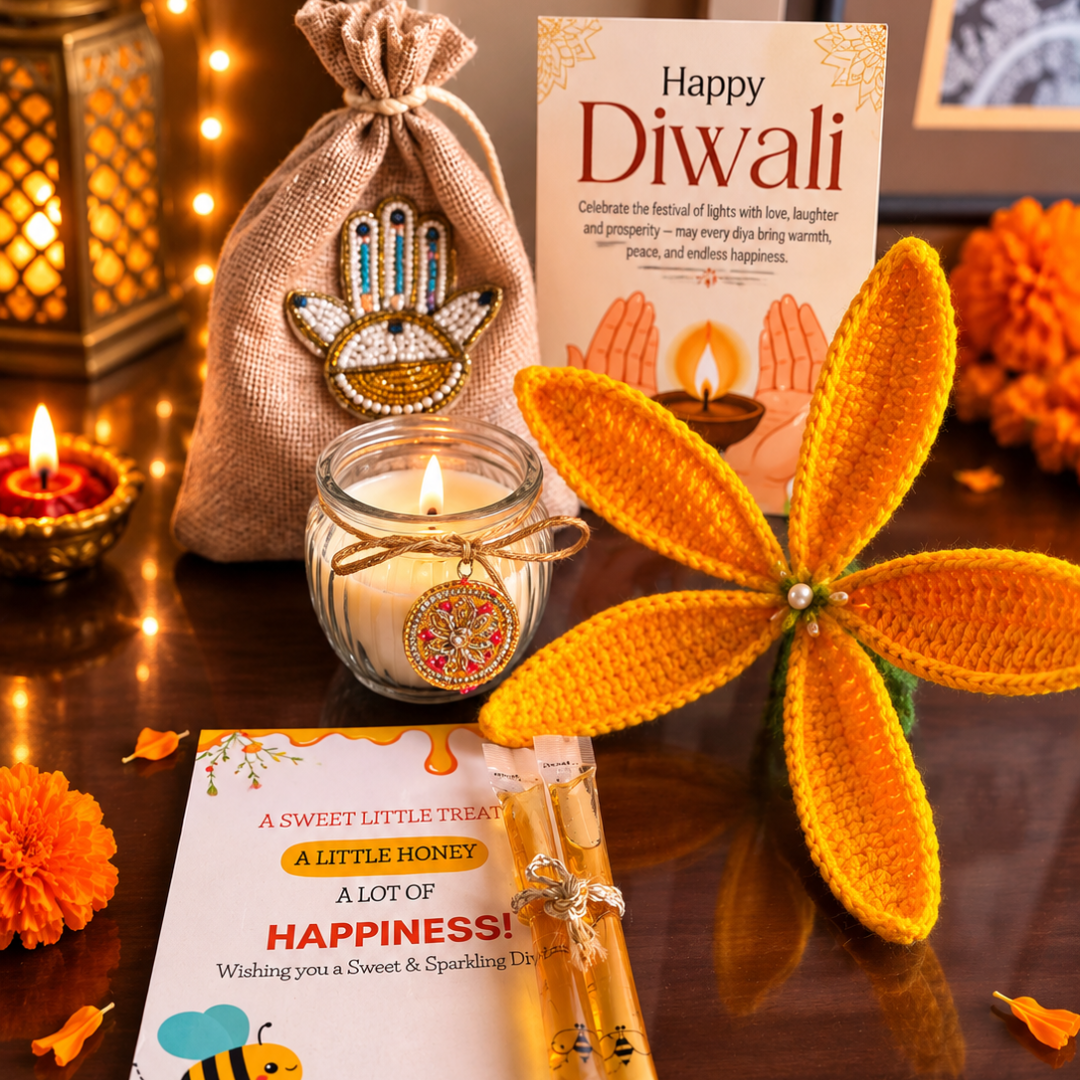 Sunshine Crochet Tulip Candle Gift Hamper – Elegant Diwali Gift
