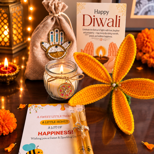 Sunshine Crochet Tulip Candle Gift Hamper – Elegant Diwali Gift - https://artecasa.in/
