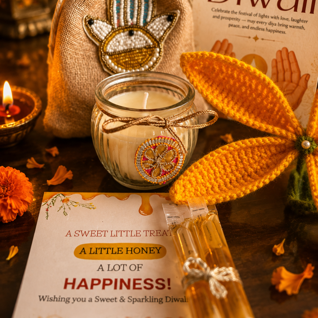 Sunshine Crochet Tulip Candle Gift Hamper – Elegant Diwali Gift