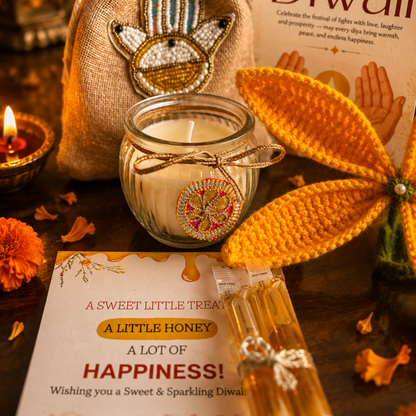 Sunshine Crochet Tulip Candle Gift Hamper – Elegant Diwali Gift