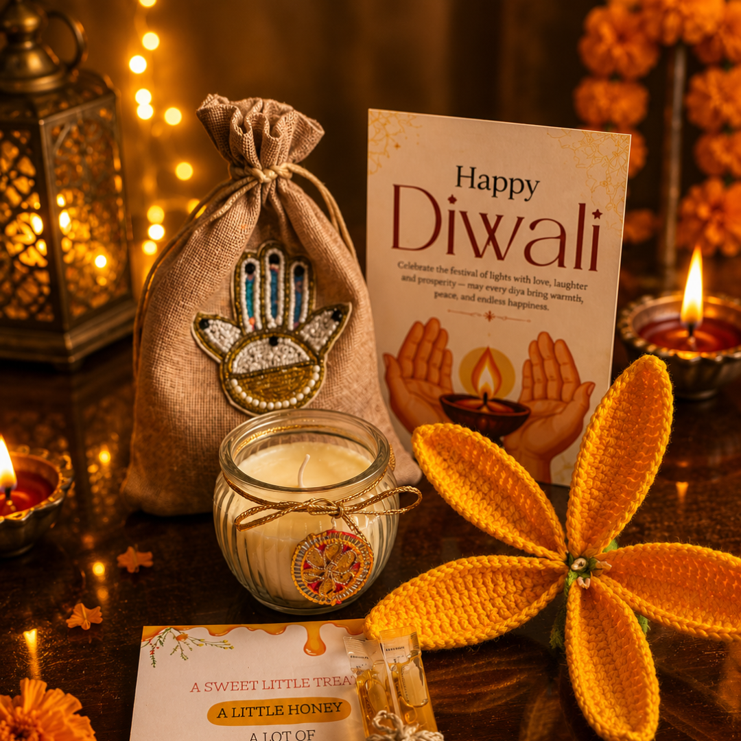 Sunshine Crochet Tulip Candle Gift Hamper – Elegant Diwali Gift