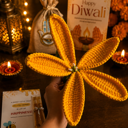 Sunshine Crochet Tulip Candle Gift Hamper – Elegant Diwali Gift