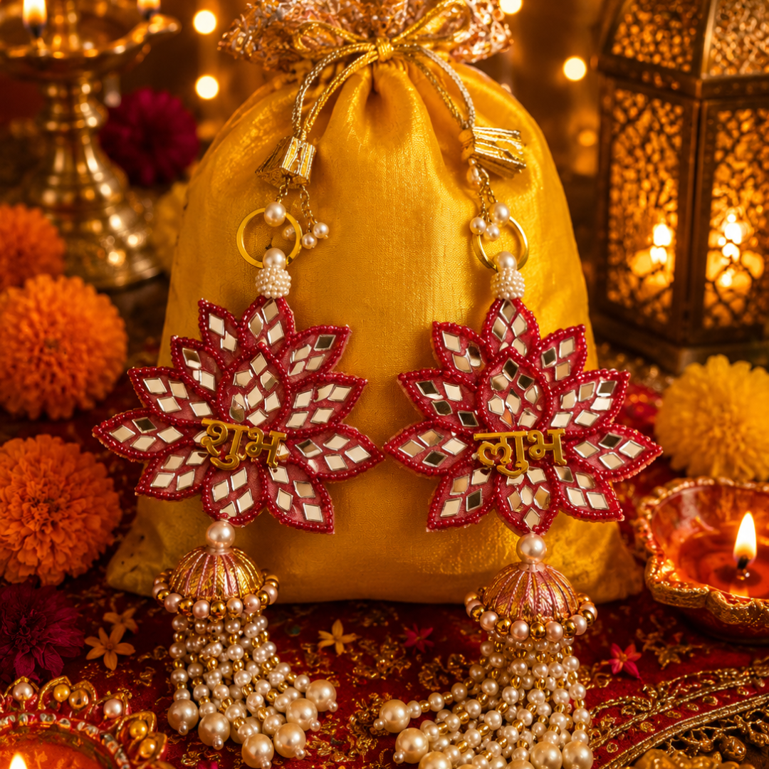 Rangoli Pink & Festive Potli Gift Basket | Shubh Labh & Almonds Diwali Hamper