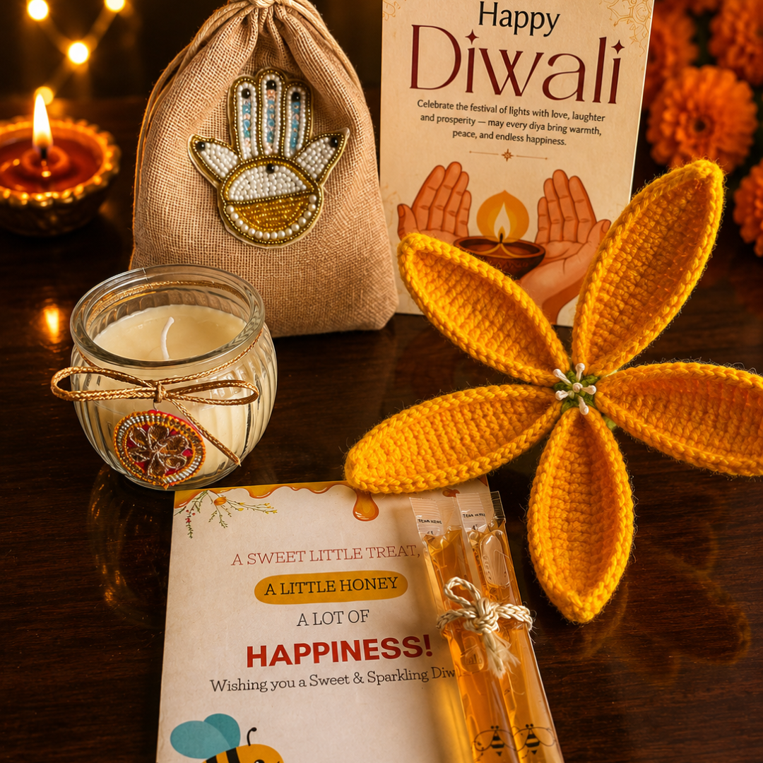Sunshine Crochet Tulip Candle Gift Hamper – Elegant Diwali Gift