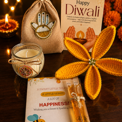 Sunshine Crochet Tulip Candle Gift Hamper – Elegant Diwali Gift