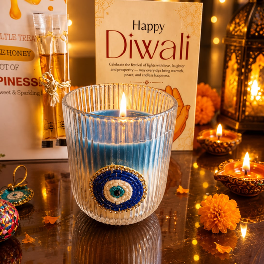 Nazar Glow Diwali Candle Gift Hamper – Festive Evil Eye Gift - https://artecasa.in/