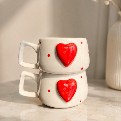 Heartfelt Duo Heart Design Ceramic Mug Set | Set of 2 Heart Mugs