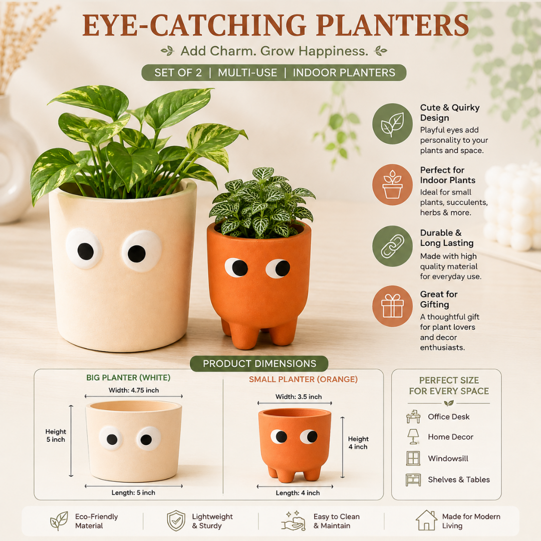 Petite Form Decorative Face Planter Set of 2 – Orange & White