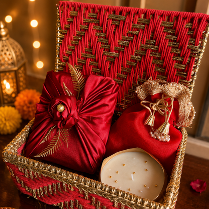 Ruby Utsav Red Festive Gift Basket – Diwali Gift Hamper with Urli Soy Wax Candle