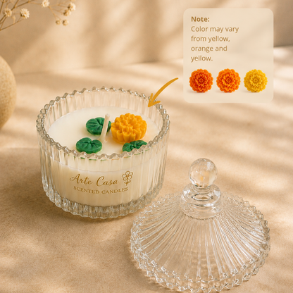 Meadow Duo Yellow & Green Glass Candle Set | Mini Genda Flower Scented Candles