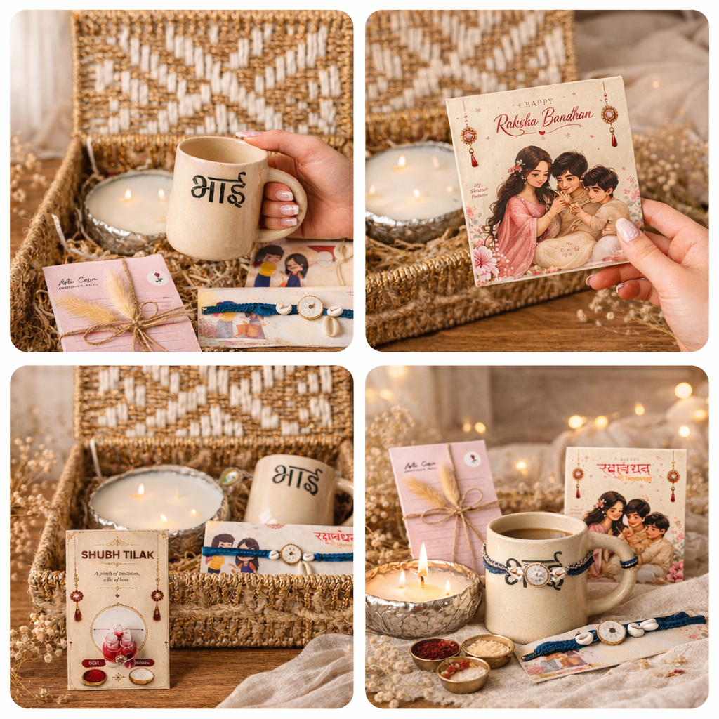 Artecasa Forever Bhai Celebration Hamper | Premium Rakhi Gift Hamper for Brother with Bhai Mug, Urli Candle, Rakhi, Chocolates & Pooja Essentials