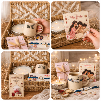 Artecasa Forever Bhai Celebration Hamper | Premium Rakhi Gift Hamper for Brother with Bhai Mug, Urli Candle, Rakhi, Chocolates & Pooja Essentials