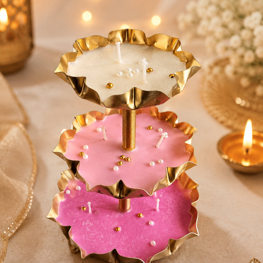 Triple Radiance 3-Tier Urli Candle | Pearl Detail Festive Candle