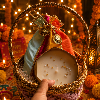 Gulab Glow Pink Festive Gift Basket | Urli Soy Wax Candle & Diwali Décor Hamper