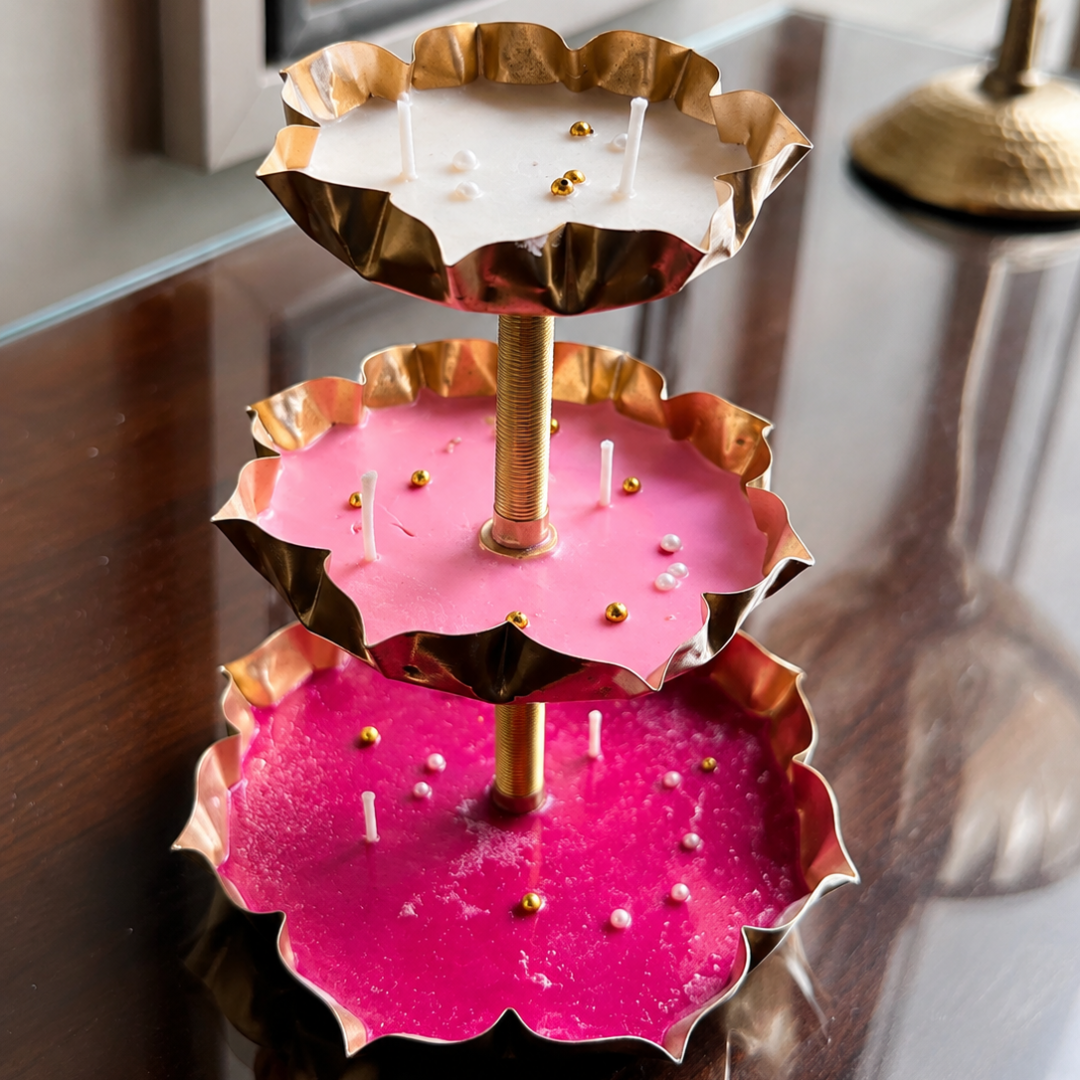 Triple Radiance 3-Tier Urli Candle | Pearl Detail Festive Candle
