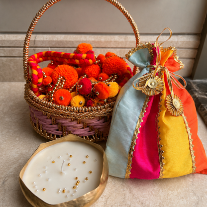 Gulab Glow Pink Festive Gift Basket | Urli Soy Wax Candle & Diwali Décor Hamper