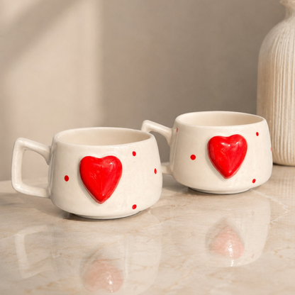 Heartfelt Duo Heart Design Ceramic Mug Set | Set of 2 Heart Mugs