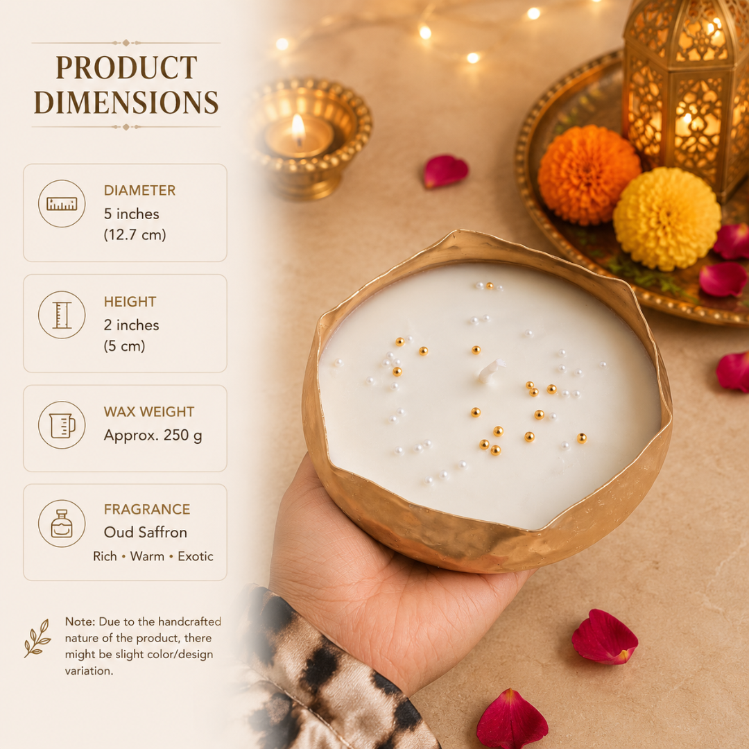 Ripple Glow Wavy Urli Candle | Oudh Saffron Diwali Candle