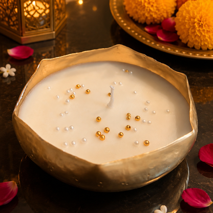 Ripple Glow Wavy Urli Candle | Oudh Saffron Diwali Candle