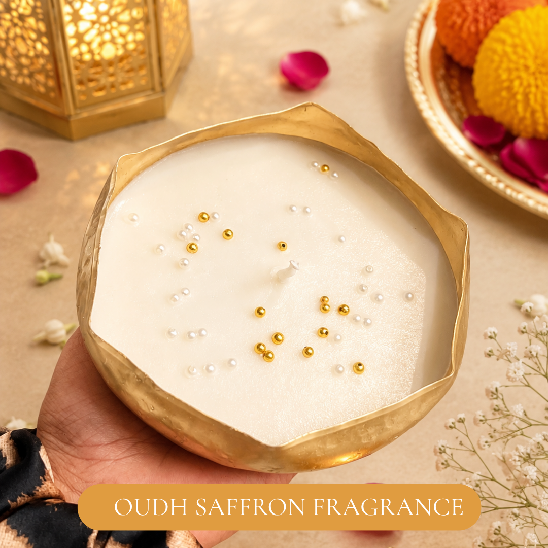 Ripple Glow Wavy Urli Candle | Oudh Saffron Diwali Candle