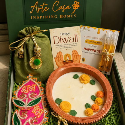 Harit Diwali Celebration Gift Box | Terracotta Candle & Shubh Labh Potli