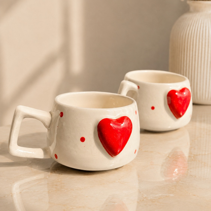 Heartfelt Duo Heart Design Ceramic Mug Set | Set of 2 Heart Mugs