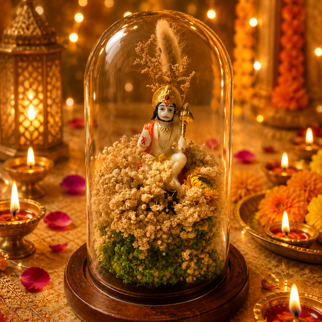 Divine Hanuman Green & White Decorative Showpiece | Hanuman Ji Dome