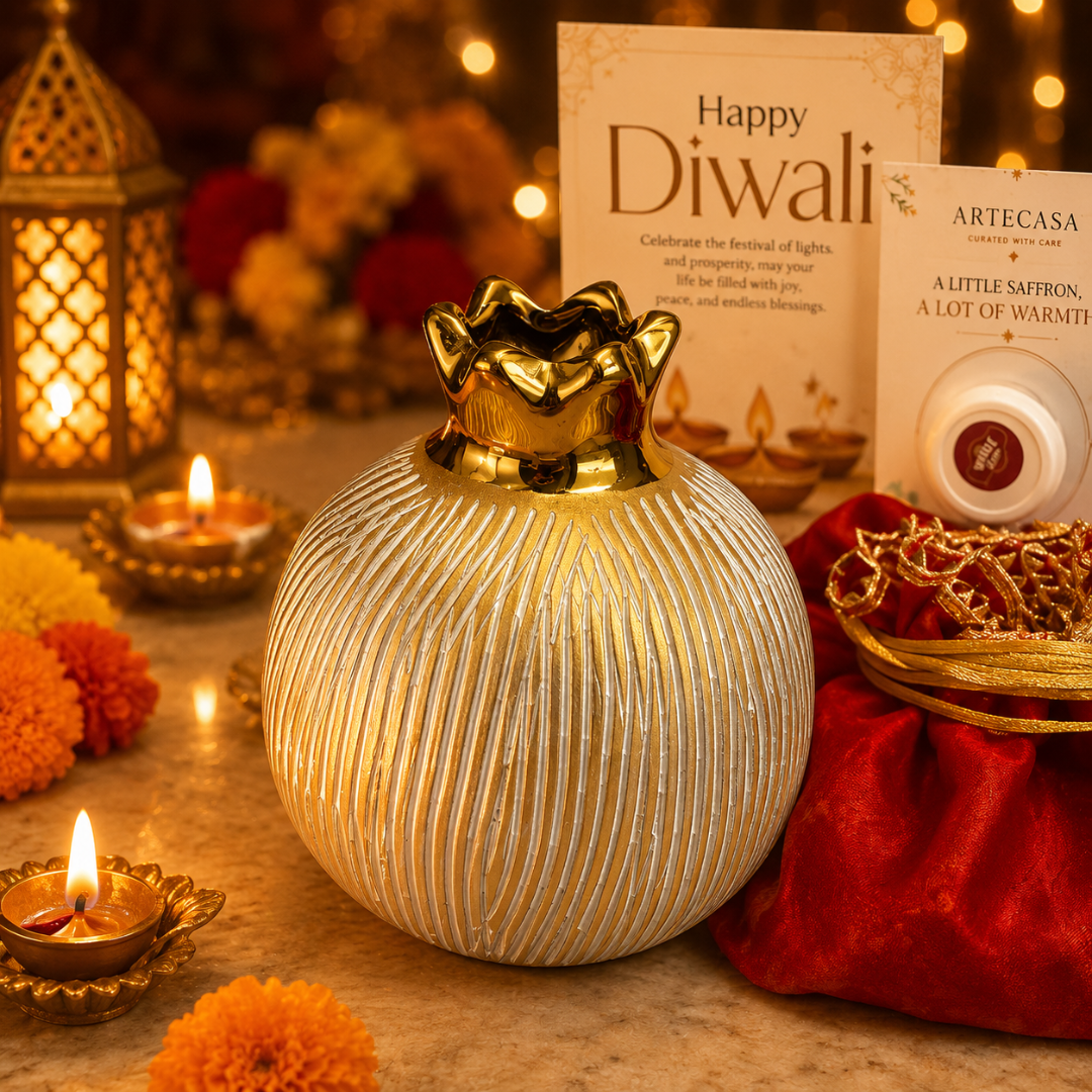 Utsav Jute Net Festive Gift Basket | Red Potli, Pomegranate & Soy Wax Candle