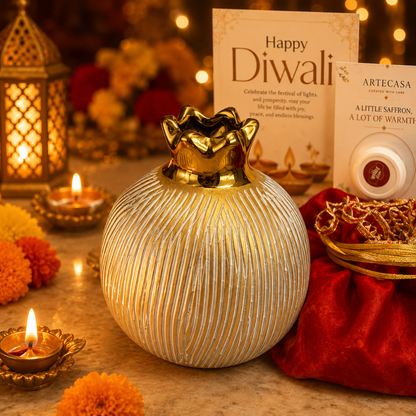 Utsav Jute Net Festive Gift Basket | Red Potli, Pomegranate & Soy Wax Candle