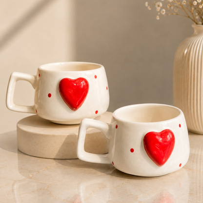 Heartfelt Duo Heart Design Ceramic Mug Set | Set of 2 Heart Mugs