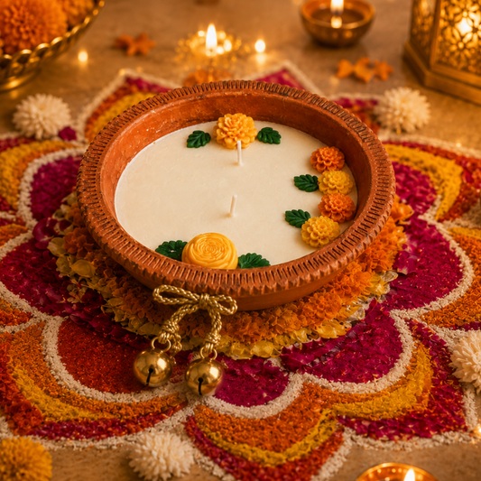 Earth Ember Terracotta Candle | Sandalwood Soy Wax Diwali Candle - https://artecasa.in/