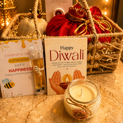 Utsav Jute Net Festive Gift Basket | Red Potli, Pomegranate & Soy Wax Candle