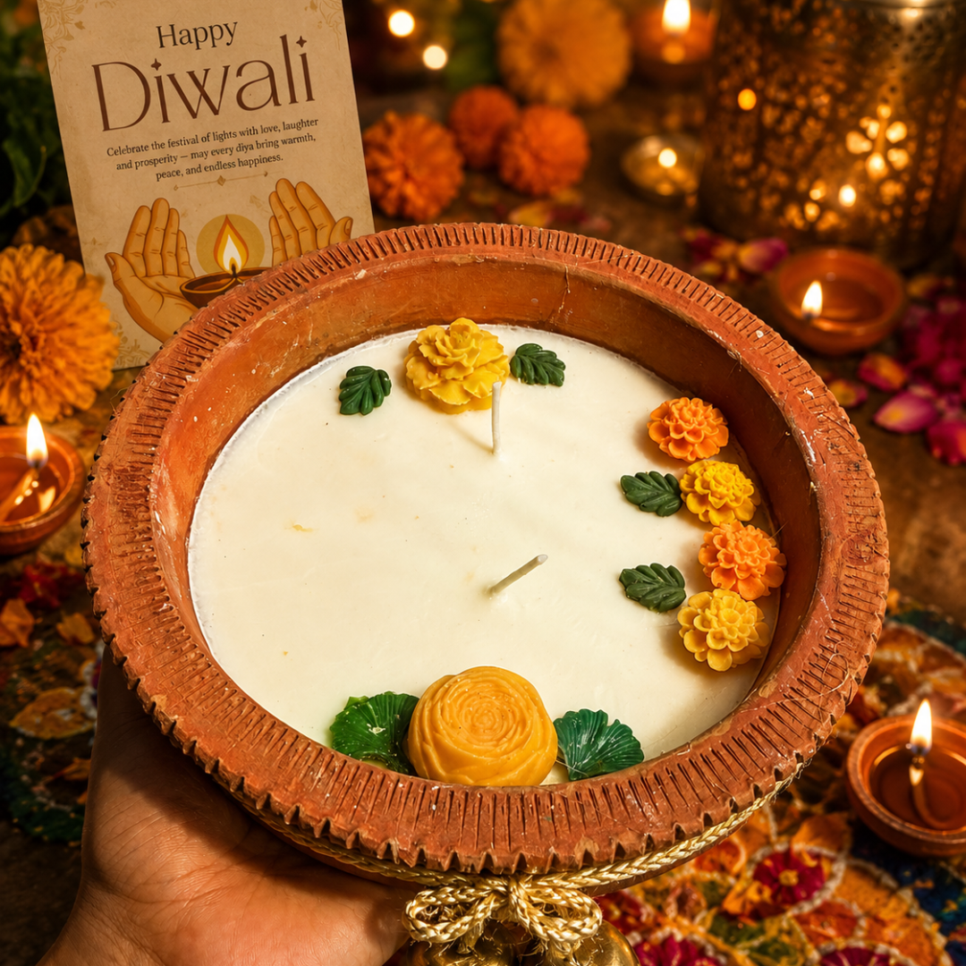 Earth Ember Terracotta Candle | Sandalwood Soy Wax Diwali Candle
