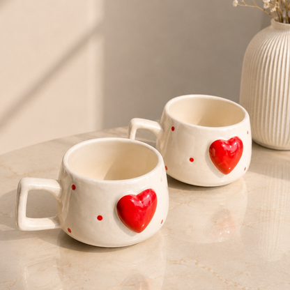 Heartfelt Duo Heart Design Ceramic Mug Set | Set of 2 Heart Mugs