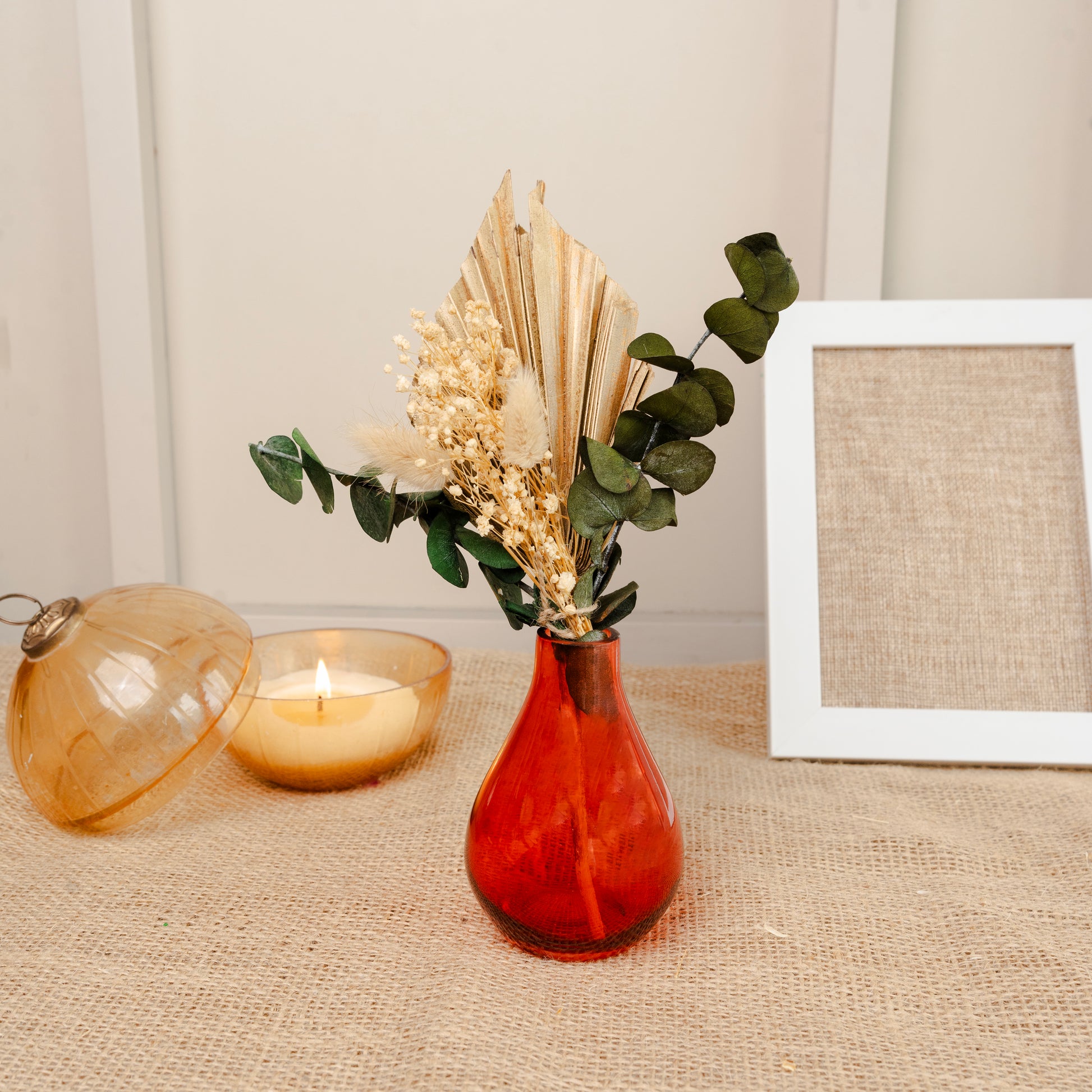 Amber Serenity Glass Vase with dried flowers