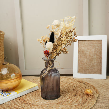 Ocean Crest Black Glass Vase with Dried Flowers | Modern Home Décor