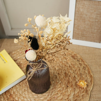 Ocean Crest Black Glass Vase with Dried Flowers | Modern Home Décor