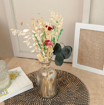 Crystal Bloom Clear Glass Vase with Dried Flowers | Modern Home Décor
