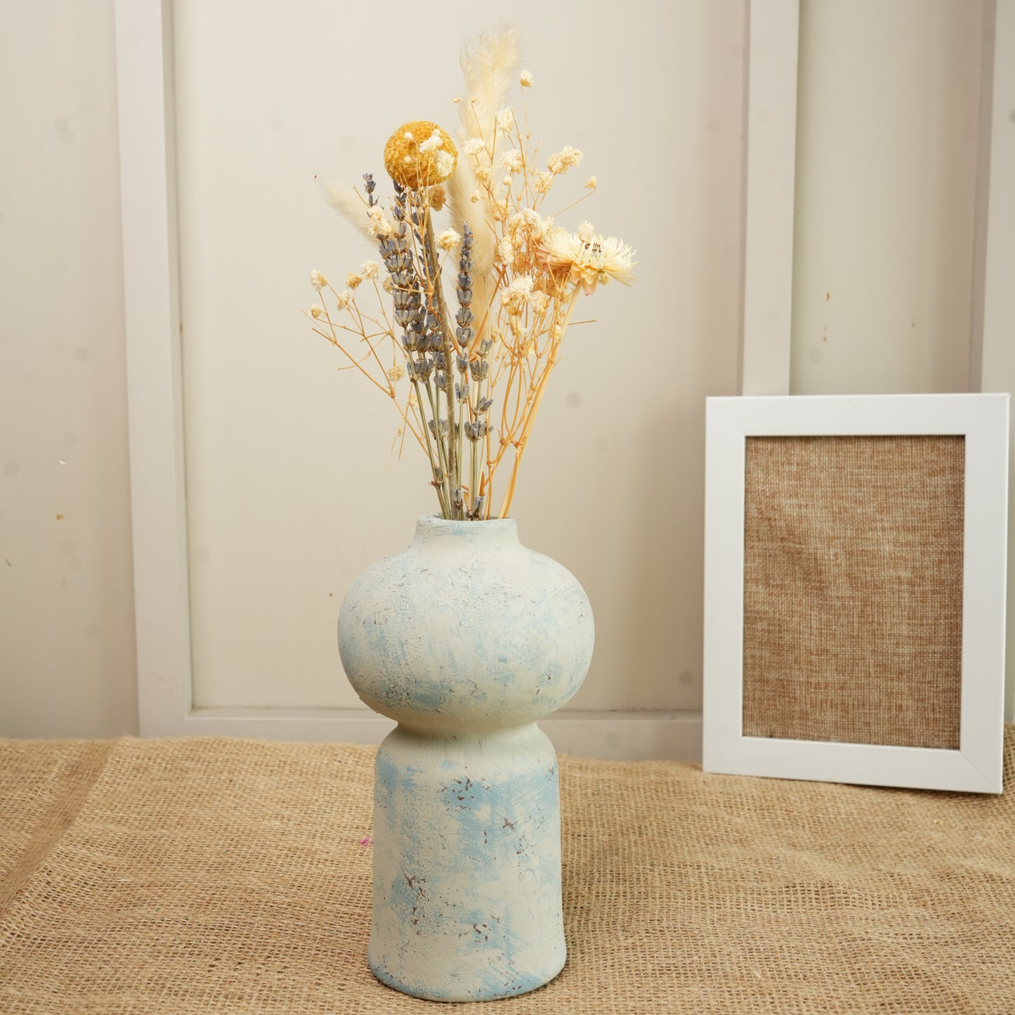 Coastal Bloom Blue & White Porcelain Vase with Dried Flowers | Home Décor