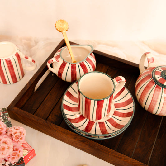 Crimson stripes tea set
